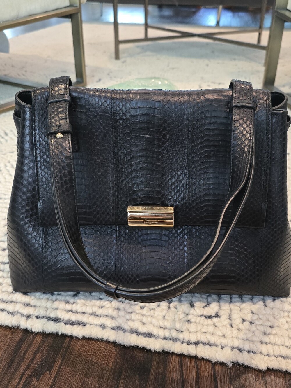🌟 Salvatore Ferragamo Black Python Leather Bag, New and Authentic - Picture 6 of 16